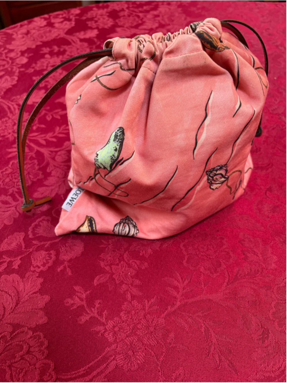 Loewe Pink & Brown Canvas Paula's Ibiza Cosmetic Bag With Seashell Motif